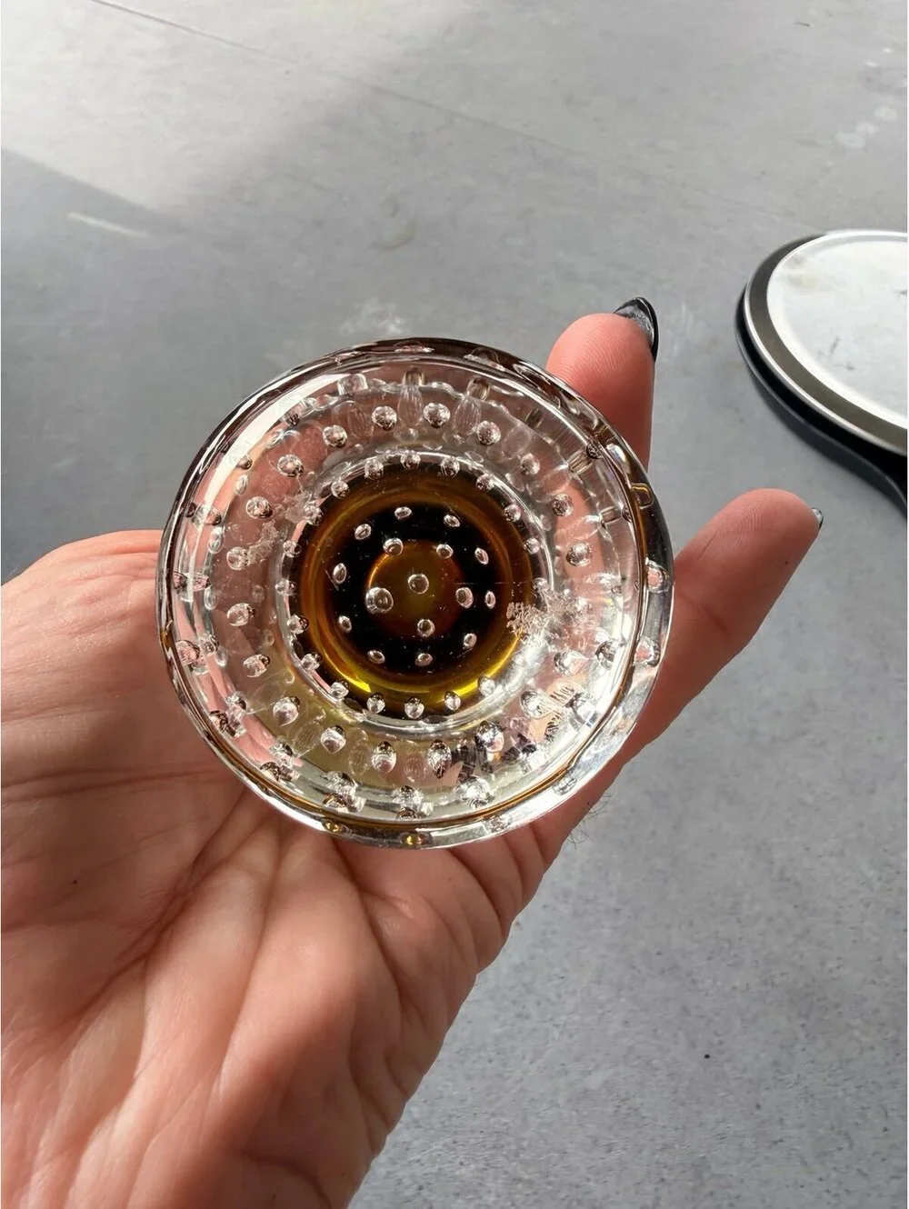 Vintage Amber Controlled Bubble Art Glass Bud Vase Mid Century Hand Blown